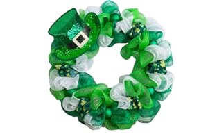 St. Patrick's Day Wreath for Front Door, Green Mesh Glitter Ribbon Wreath, St. Patrick's Day Party Door Decoration Indoor Out