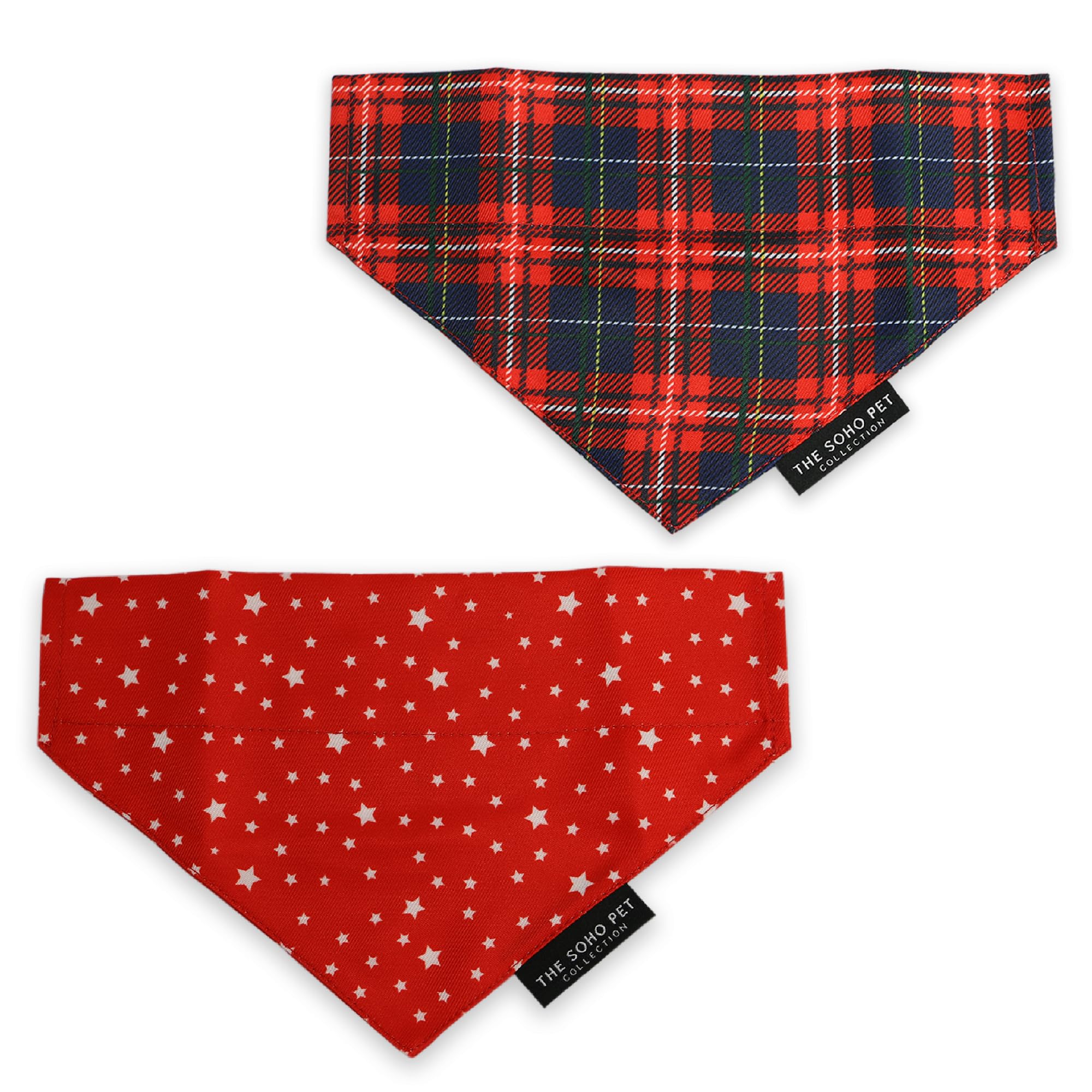 Ancol Dog Bandana Tartan Star Patterned - Adorable Puppy Scarf Tie Neckerchief - Cute Fun Party Pet Collar Accessory - Pack of 2