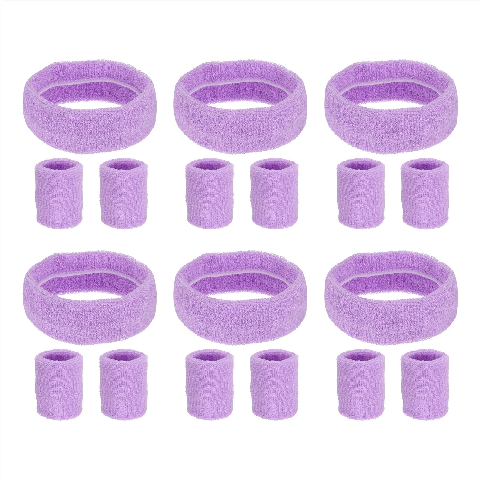 PATIKIL Sweatbands Headband Wristband, 6 Set/18Pcs Sweatband Terry Cloth for Sports Basketball Tennis Athletic Gym Working Out, Light Purple