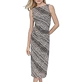 DKNY Women's Sleeveless Jewel Neck Side Ruching Midi Dress