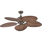 Hinkley Tropic Air 52" Indoor/Outdoor Ceiling Fan, Metallic Matte Bronze and Palm-Shaped Walnut Composite Fan Blades