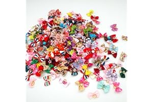 Pets 50pcs Pet Dog Bows, Bulk Dog Hair Accessories Bows with Rubber Bands Rhinestones, Handmade Yorkshire Terrier Dog Hair Gr