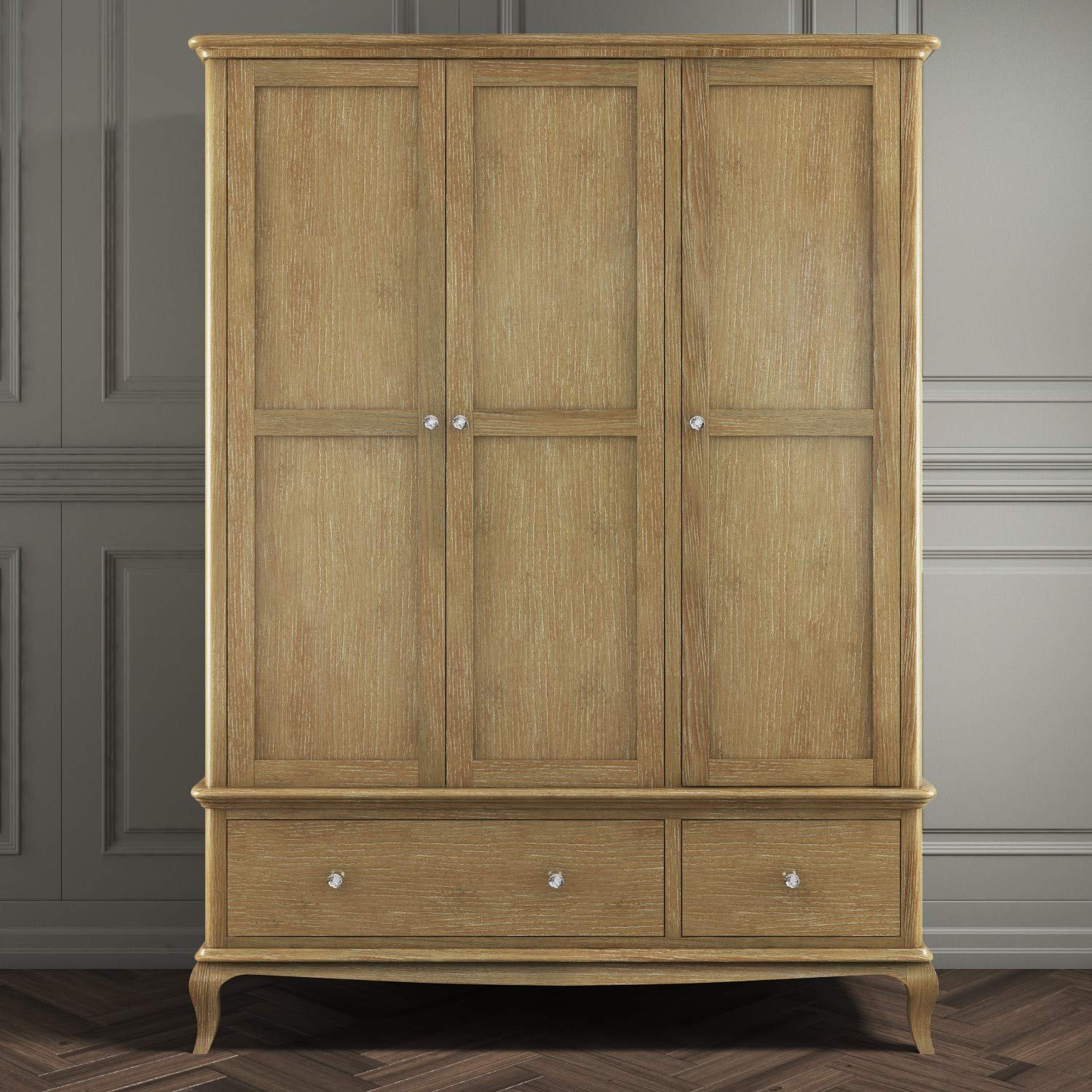 Fonteyn Solid Oak Wardrobe 3 Door 2 Drawer French Style Amazon