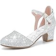 LAURMOSA Girls Dress Shoes Closed Toe Chunky High Heels Ankle Strap Wedding Party Pump Shoes