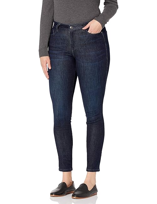 Amazon Essentials Women's Mid Rise Curvy Skinny Jeans, Dark Wash, 14 Long