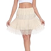 Vlazom Womens Half Slip Pleated Ruffle Lace Slip Skirt Layered Flowy Short Skirt Shirt Dress Extender S-XXL
