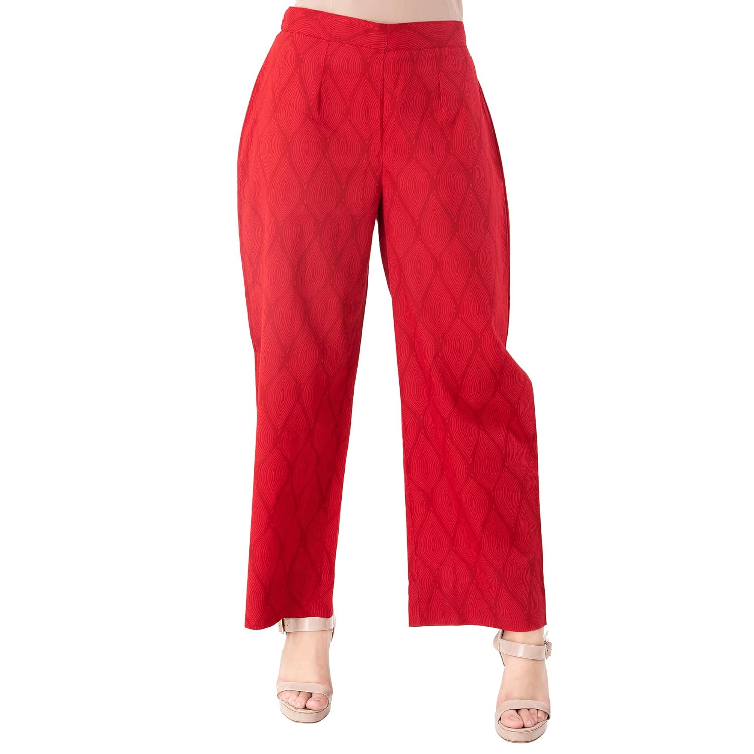 khushal k women's cotton printed red palazzo pant