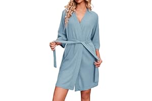 Ekouaer Women Waffle Knit Robes Soft Lightweight Bathrobe Knee Length Loungewear S-XXL