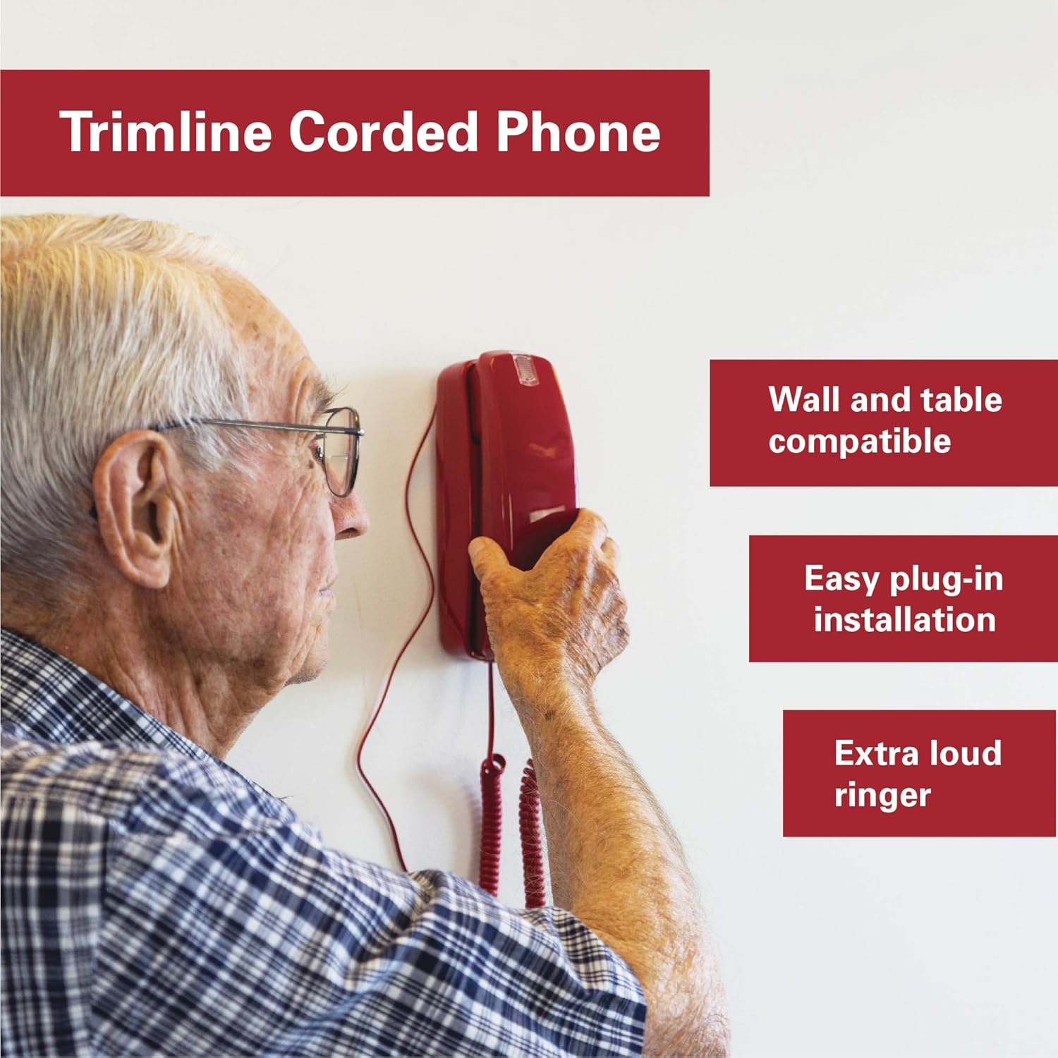 Corded Phone - Phones for Seniors - Phone for Hearing impaired - Crimson Red - Retro Novelty Telephone - an Improved Version of The Princess Phones in 1965 - Style Big Button - iSoHo Phones : Office Products