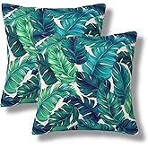 BEITUOLA Tropical Leaves Throw Pillow Covers 18x18 Set of 2 Green Palm Leaf Decorative Pillow Cover Summer Outdoors Pillowcase Cushion Case Home Decor for Sofa Couch Bed Bedroom