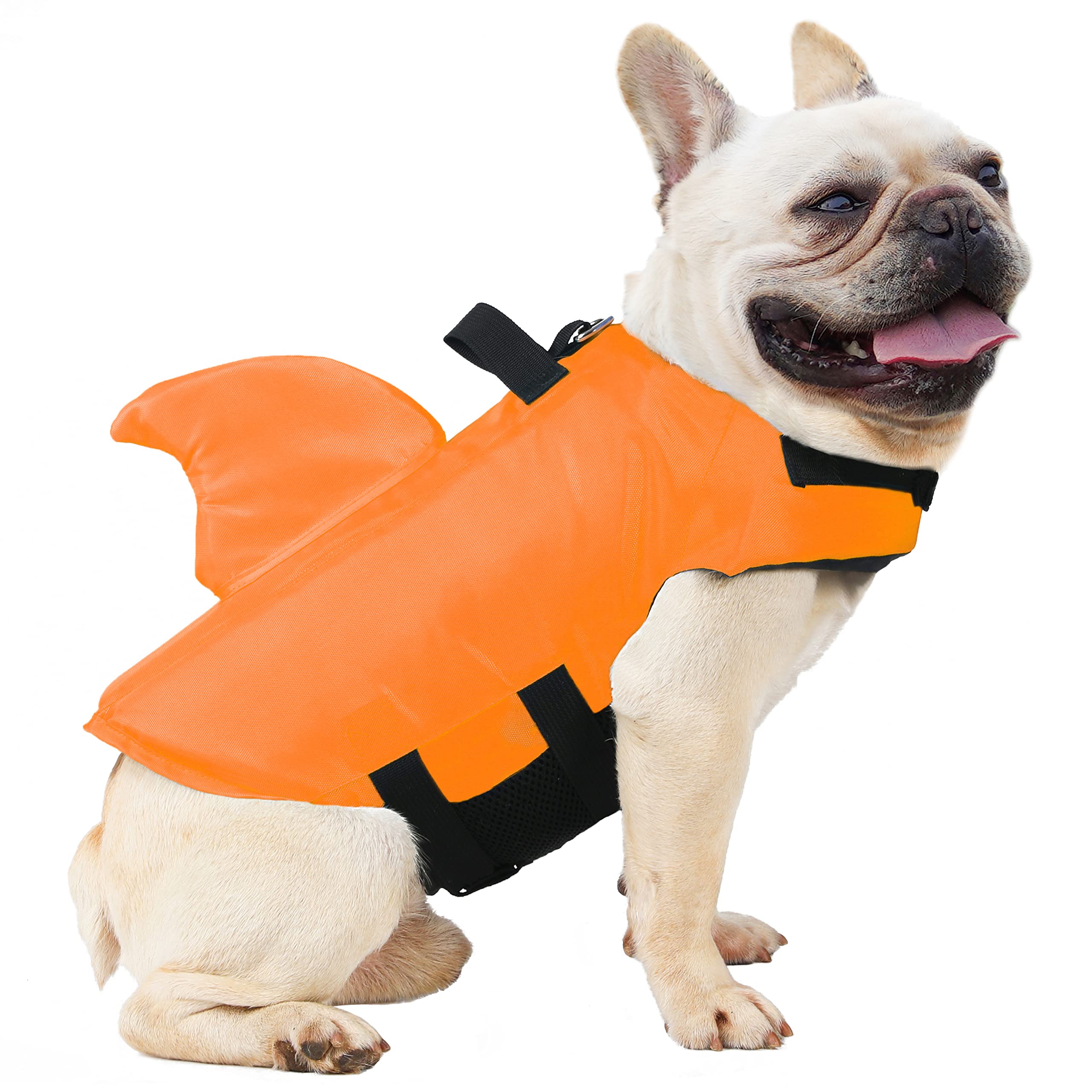 FONLAM Dog Life Jackets High Visibility Pet Safety Vests Puppy Swimsuit Small and Medium Dogs Lifejackets Swimming Vacation Shark (Medium, Orange)