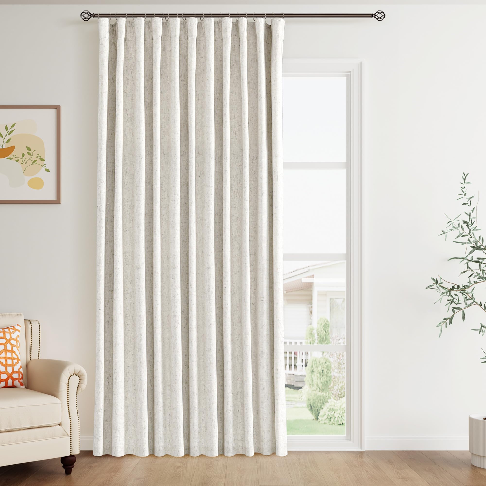 Photo 1 of Joywell Cream Natural Beige Linen 100% Blackout Curtains 84 Inch Long, Rod Pocket/Back Tab/Hook Belt/Clip Rings,Thermal Insulated Drapes for Bedroom Living Room with Hooks(1 Panel,70 x 84)