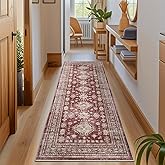 Nestiva 2x6 Runner Rug Non Slip Washable Carpet with Rubber Backing Soft Floral Boho Runner for Hallways, Kitchen, Laundry, Bedroom, Burgundy