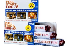 Pull Start Fire Pull String Firestarter | No Matches Required, Fire Starts in Seconds | for Campfires, Grill, Fireplace, BBQ | Lights Wet Wood, Easy to Use, Food Safe and Weather Resistant