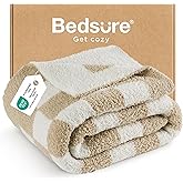 Bedsure GentleSoft Checkered Throw Blanket for Couch - Beige Soft Cozy Blanket, Fluffy Warm Fuzzy Knit Throw Blankets for Bed Sofa, Birthday, Valentines Day Decor Gifts for Women Men, 50x60 Inches