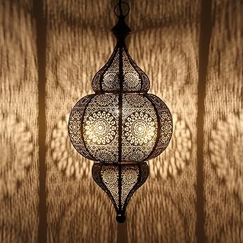 Orientalische Lampe marokkanische Pendelleuchte | H 54 cm mit E27 Fassung | Prachtvolle Deckenleuchte für tolle Lichteffekte 