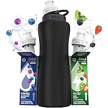 Cirkul 32oz. Matte Black Stainless Steel Water Bottle Starter Kit with Black Lid and 2 Flavor Cartridges (1 LifeSip Blueberry