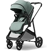 Mompush Wiz 2-in-1 Bassinet Stroller Reversible Seat, One-Hand Fold, Sage | Newborn to toddler, large wheels with suspension, multi-position recline, UPF 50+ canopy, large basket, cup holder included
