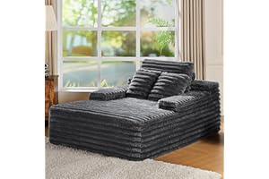 VanAcc 67 Inch Chaise Lounge, No-Assembly Sofa Chaise with Throw Pillows Armrests, Faux Fur Sleeper Sofa for Living Room, Gray