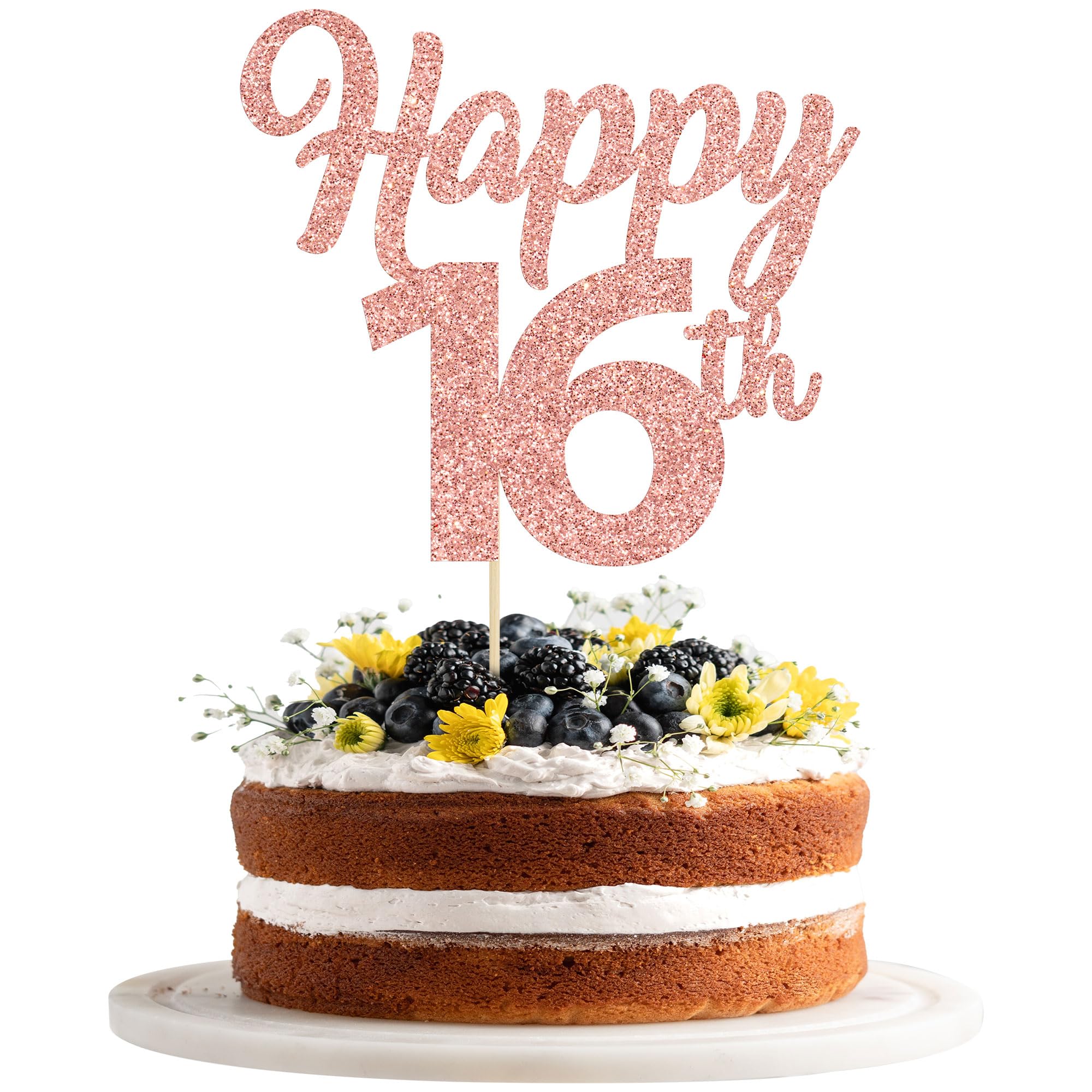 3Pcs Happy 16th Cake Topper Rose Gold Glitter Number 16 Sweet Cake Decorations 16th Birthday Cake Pick Decorations for Cheers to 16 Years Old 16th Birthday Wedding Anniversary Party Supplies