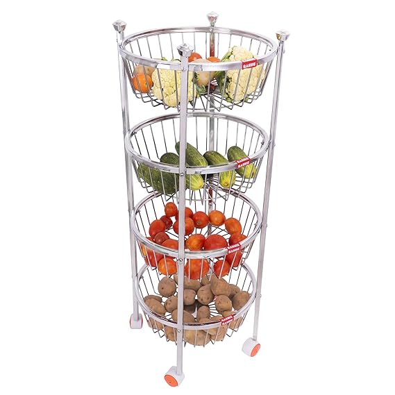 DHSVS Stainless Steel 4 Layer Round Fruit & Vegetable Trolley, Kitchen
