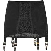 Luxallacki Open Bottom Girdle with 6 Straps Garter Belt Metal Clips Lace Front Panel Stretchy Waist Shaping Underwear