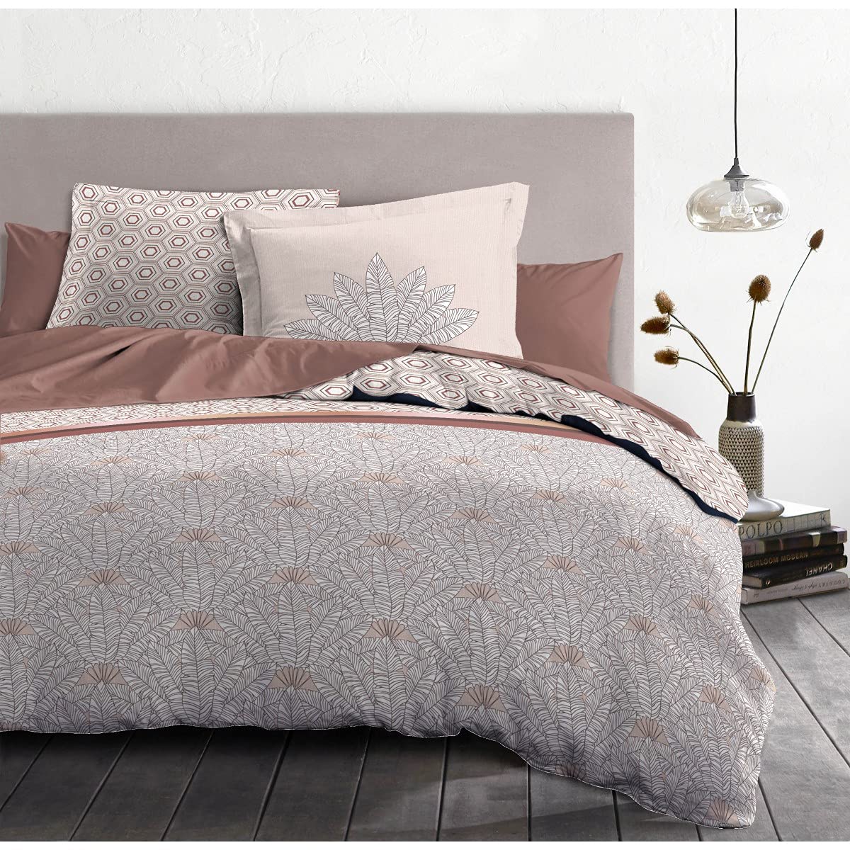 Home Linge Passion 3-Piece Bedding Set 240 x 260 cm 100% Cotton 57 Thread Count, Beige & Terracotta Red, 240x260cm