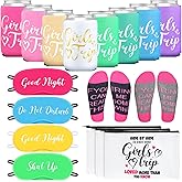 Tisancy 32 Pcs 2026 Girls Weekend Favors for Bachelorette Party Weekend Gifts Eye Mask Can Sleeves Socks Travel Makeup Bags for Ladies Cruise Vacation Party