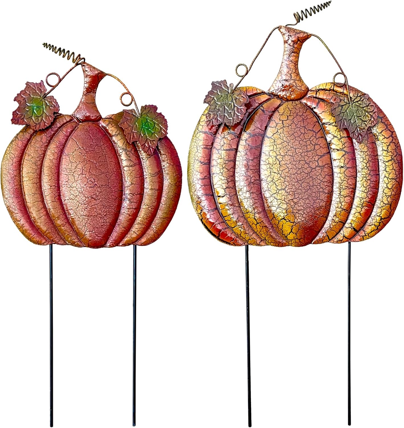 Decorative Garden Stakes - 2 Set Decorations Pumpkin Yard Stakes Metal Outdoor Fall Decor