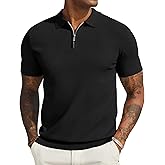 COOFANDY Mens Textured Knit Polo Shirts Zipper Polo Shirts Short Sleeve Casual Lightweight Golf Shirt