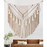 Jakalin Macrame Wall Hanging Brown Tan Panels Boho Yarn Wall Art 47" Wx55 L | Handmade Cotton Wall Hanging, Large Scale Wall Art, Above Bed Decor, Brown Living Room Decor, Draped Wall Decor