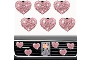 JOWXSX Bling Heart Air Vent Clips, 6 Pcs Pink Heart Car Air Fresheners Vents Clips Car Diffuser Diamond Car Interior Decor Charm Car Decoration Cute Car Accessories for Women + Cute Flower Mask Hook