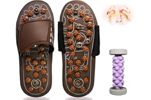 Gcoujrl Acupressure Sandals,Acupressure Foot Massager with Anti-Slip Sole,Plantar Fasciitis Relief with Imitate Person Rotation Finger Pressure (Brown, M-Women(7-8.5)/Men(6-7.5))