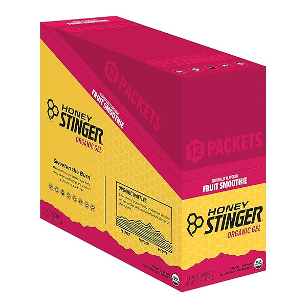 HONEY STINGER ORGANIC FRUIT SMOOTHIE ENERGY GEL, GLUTEN FREE & CAFFEINE FREE, FOR EXERCISE, RUNNING AND PERFORMANCE, SPORTS NUTRITION FOR HOME & GYM, PRE AND MID WORKOUT, 12 PACK, 13.2 OUNCE