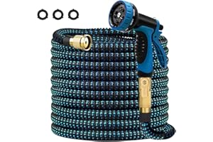 GUKOK 50 FT Expandable Garden Hose, Water Hose with 10-Function High-Pressure Spray Nozzle, Heavy Duty Flexible Hose, 3/4" Solid Brass Fitting