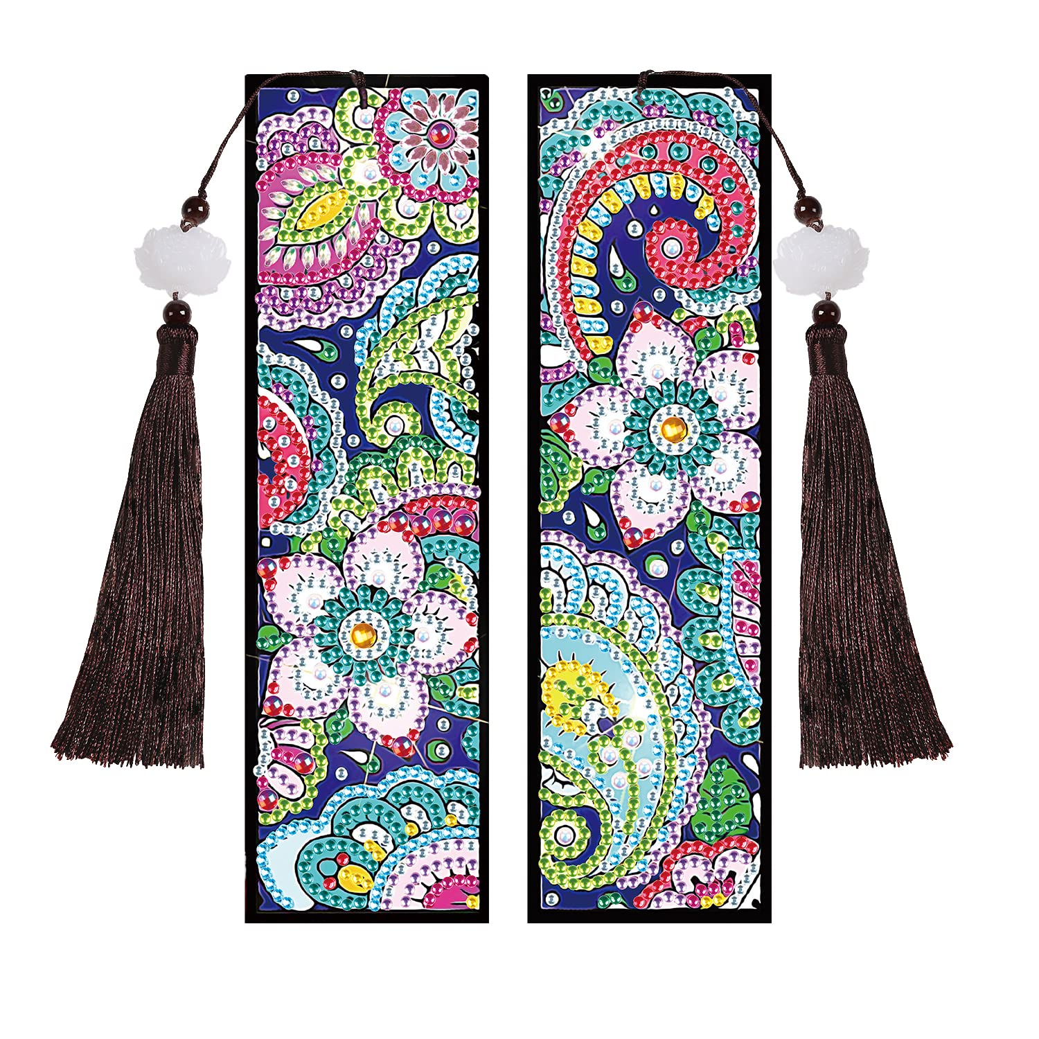 Mwoot 2 Pcs Mandala 5D Diamond Pasted Painting Bookmarks DIY Beaded Bookmarks, Diamond Beaded Painting Bookmark Tassel, Rhinestones Book Markers Kits for Kids Adults Beginners School Office