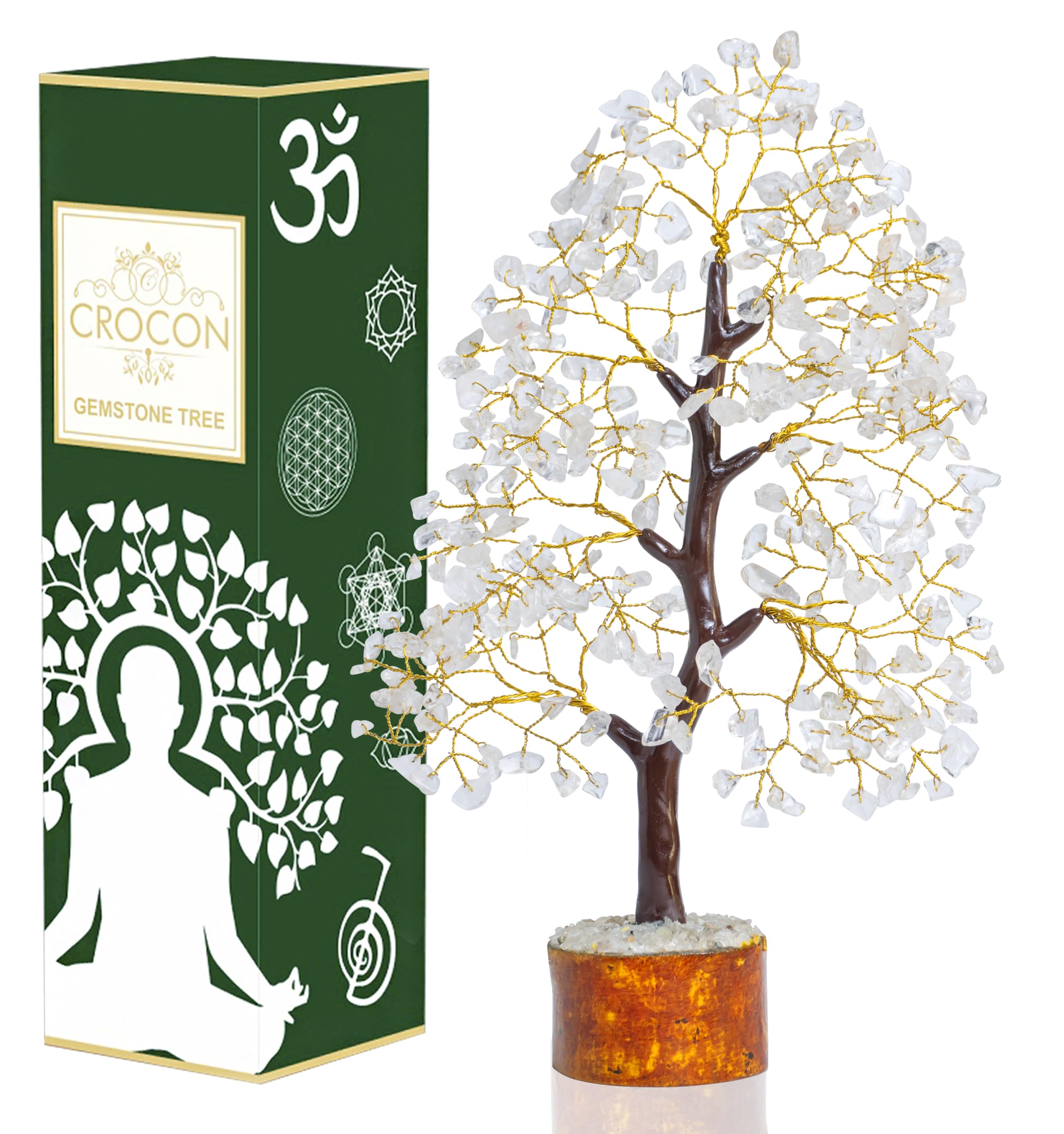 Crocon Clear Quartz Crystal Tree of Life Gemstone Chakra Healing Crystals Tree for Home Decor Spiritual Room Decor Present Birthday Gift for Women and gifts for Mum House warming Present Good Luck