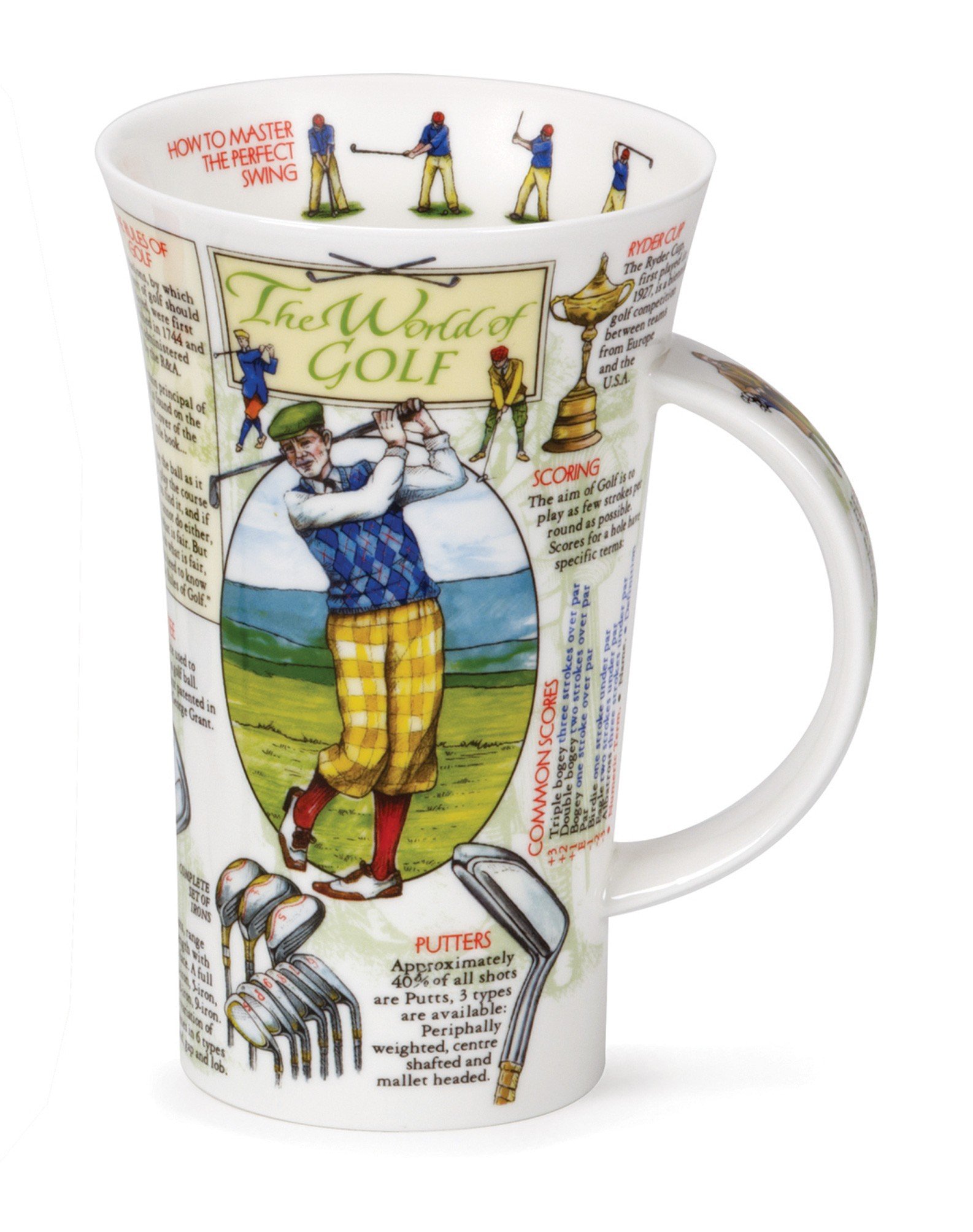 Dunoon Glencoe Fine China Educational WORLD OF GOLF Golfer Mug Cup 500ml 16.9 fl oz