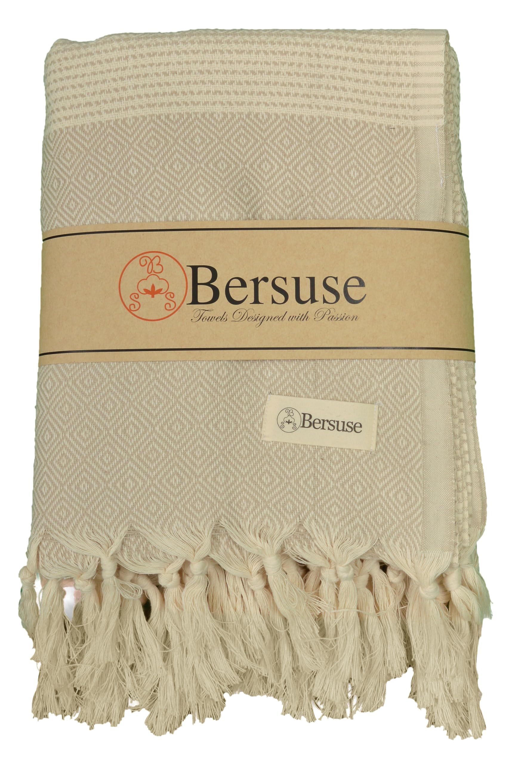 Bersuse 100% Cotton - Hierapolis XXL Throw Blanket Turkish Towel - Beige XL