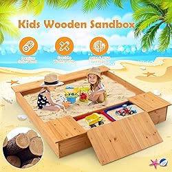 HONEY JOY Kids Sandbox, 49”x47” Cedar Wooden