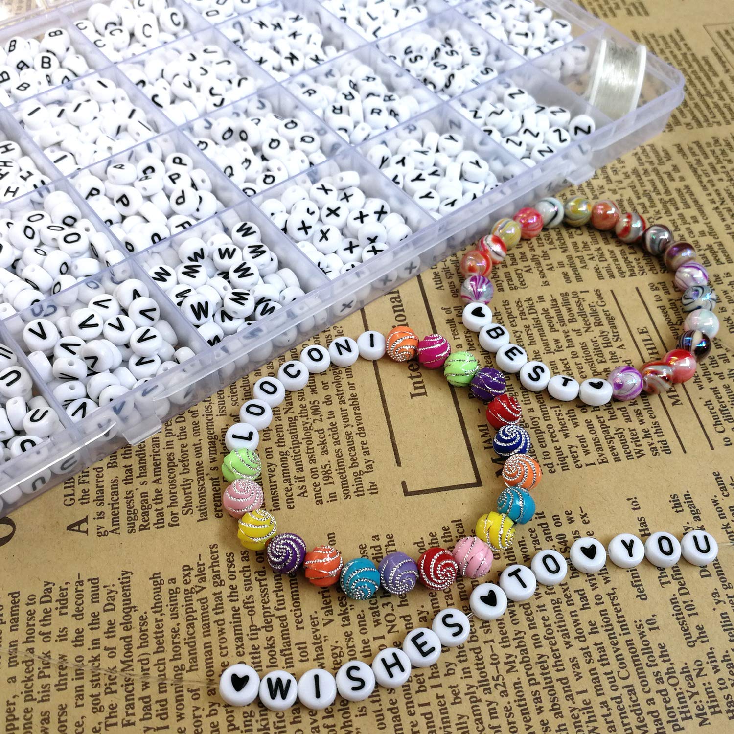 Amaney 1600pcs Letter Beads,Heart Beads,Number Beads,Star Beads and Smiley Beads,4x7mm White Acrylic Beads 31 Styles for Jewelry Making Bracelets Necklaces Key Chains