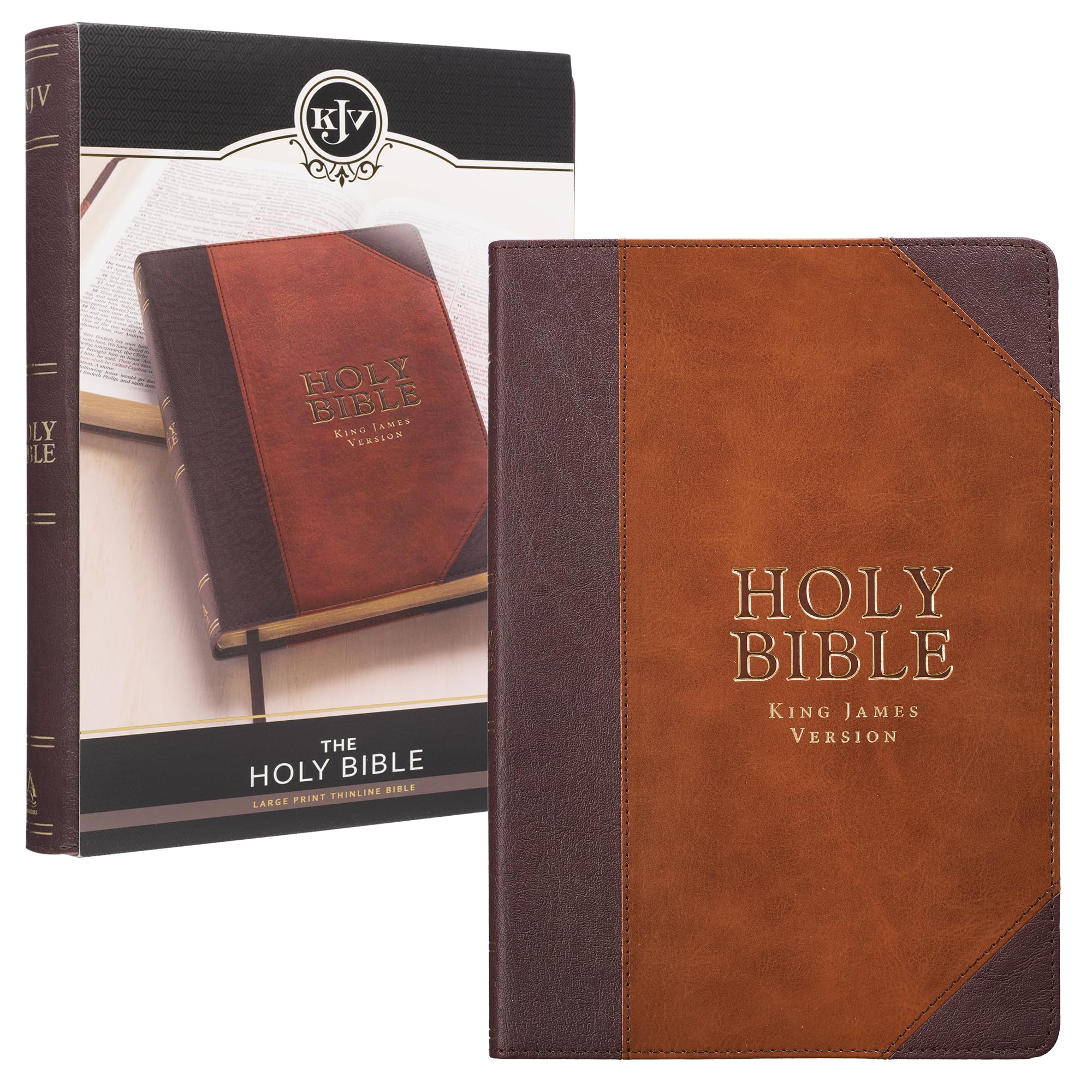 KJV Holy Bible, Thinline Large Print Faux Leather Red Letter Edition Ribbon Marker, King James Version, Brown Two-tone (KJV Thinline LP Editions) KJV Holy Bible, Thinline Large Print Faux Leather Red Letter Edition Ribbon Marker, King James Version, Brown Two-tone (KJV Thinline LP Editions) Imitation Leather