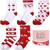 TENYSAF Womens Fuzzy Valentine Socks: Red Thick Warm Fluffy Socks Cozy Winter Slipper Heart Sock for Funny Gift 5 Pairs