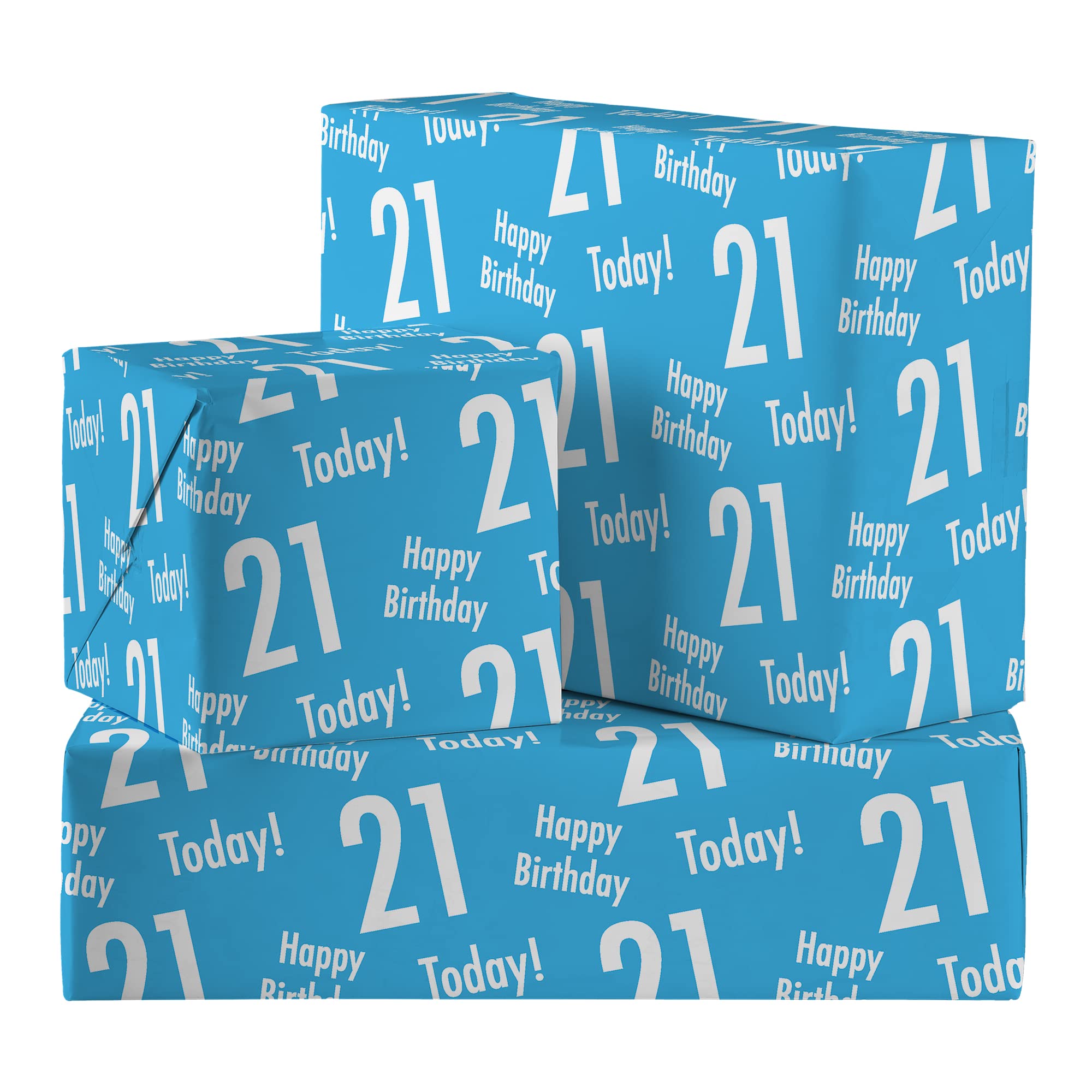 Hunts England - 2 Sheets Of 21st Birthday Blue Luxury Wrapping Paper For Him - Includes 2 Gift Tags - Age 21 Male Folded Gift Wrap - Urban Colour Collection - Age Twenty One Gift Wrap For Men