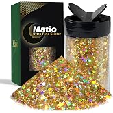 Matio Holographic Chunky Glitter,7.8oz/220g Deluxe Gold Craft Glitter | for Resin Chunky Nail Flake Sequin Mixed Fine Glitter Powder Bulk Holographic Glitter for Nail Art Tumbler Festival Decor