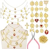 Landical 56 Pcs Gold Vintage Charm Necklace Making Kit for DIY 5 Pcs 4 Styles Women Jewelry Chains 25 Pcs Charms Pendants 25 Pcs Open Jump Ring and Plier for Choker Bracelet Ring Craft Gift