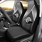 Bulopur Black & Silver Panda Print Car Seat Covers Full Set, Universal Auto Front Seat Protector Saddle Blanket Auto Interior Accessories Set of 2