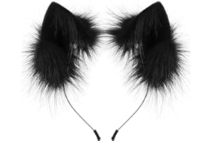 HAOAN Handmade Faux Fur Animal Cat Ears Headband Furry Fox Wolf Hairhoop Headwear Costume Accessory