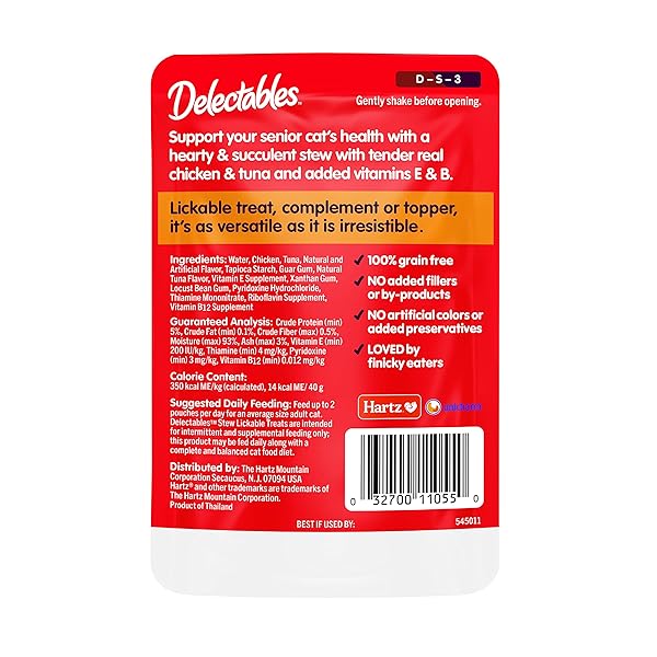 HARTZ DELECTABLES STEW SENIOR LICKABLE WET CAT TREATS, MULTIPLE FLAVORS 1.4 OUNCE