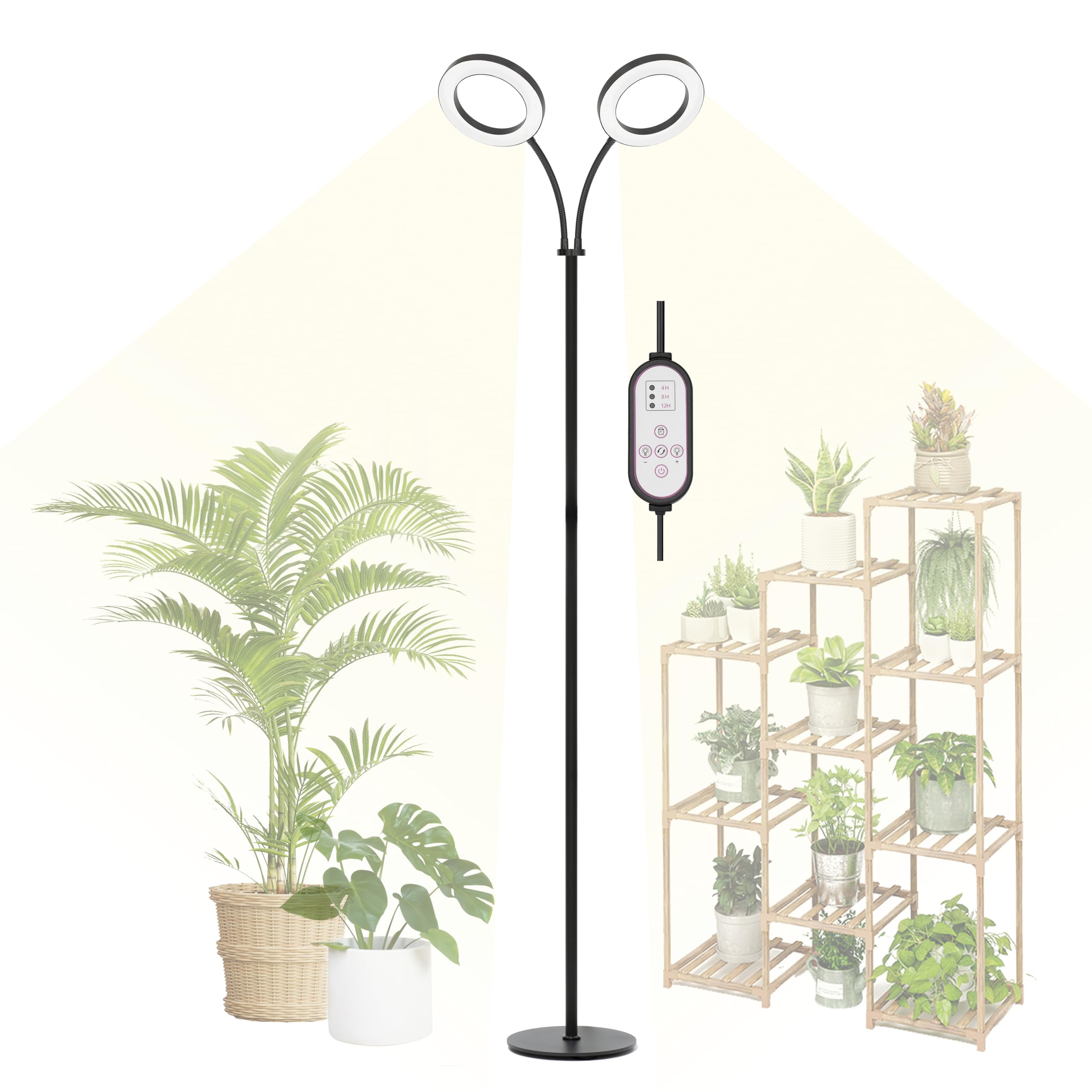 Photo 1 of Geciliaoran Grow Light for Indoor Plants, 2 Head Full Spectrum LED Tall Plant Lights with Timer, 3 Color Modes Standing Floor Growing Lamp, 70" Height Adjustable, 10 Dimmable Levels for Large Plants